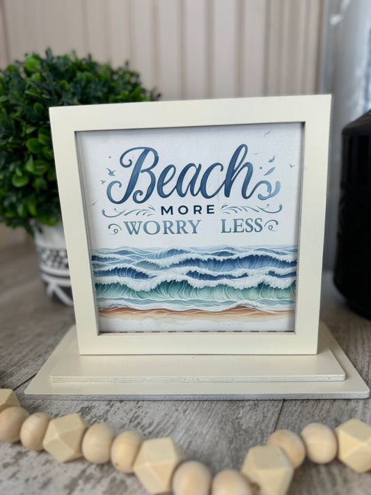 Beach More Worry Less Interchangeable Shelf Sitter Plate