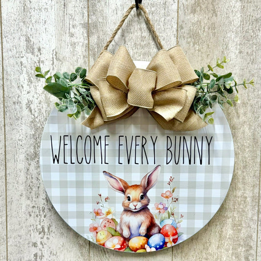 Front Door Decor | Welcome Every Bunny | Spring Door Hanger | Front Door Wreath | Front Door Sign | Home Decor | Wood Door Hanger