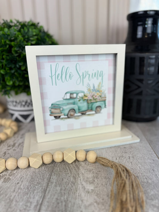 Hello Spring Teal Truck Interchangeable Shelf Sitter Plate