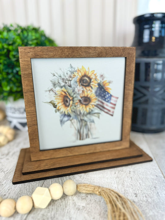 Patriotic Sunflowers Interchangeable Shelf Sitter Plate