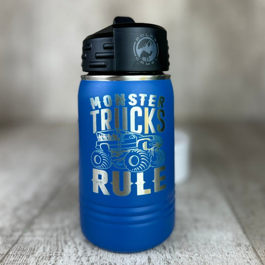 Monster Trucks Rule Kids 12oz Water Bottle