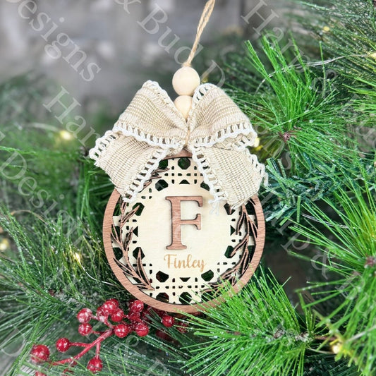 Rattan Personalized Name & Initial Christmas Ornament