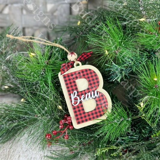 Buffalo Plaid Personalized Name & Initial Christmas Ornaments