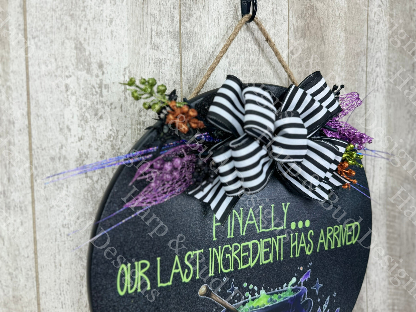 Our Last Ingredient Witch Cauldron Door Hanger, Halloween Decor