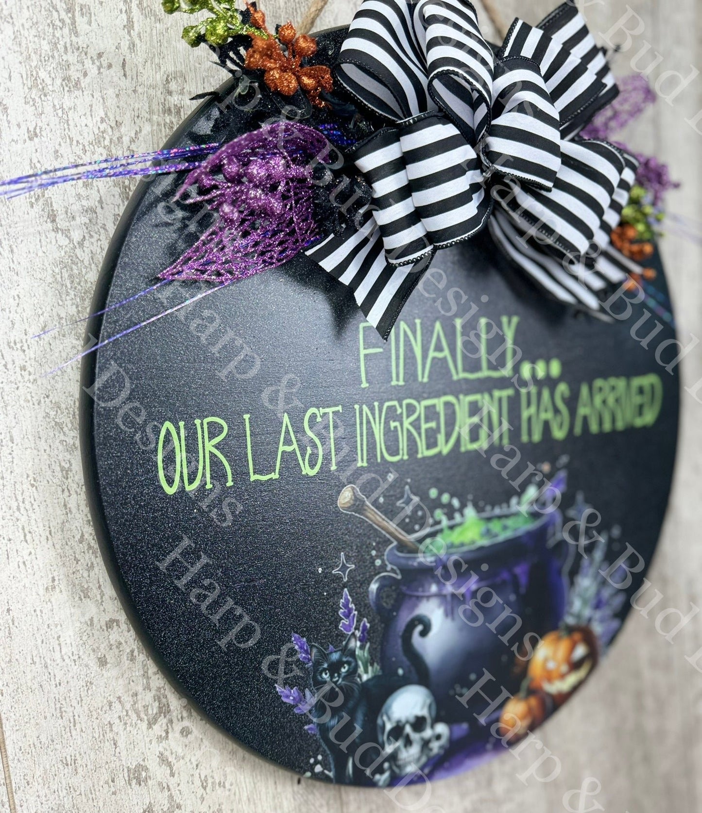 Our Last Ingredient Witch Cauldron Door Hanger, Halloween Decor