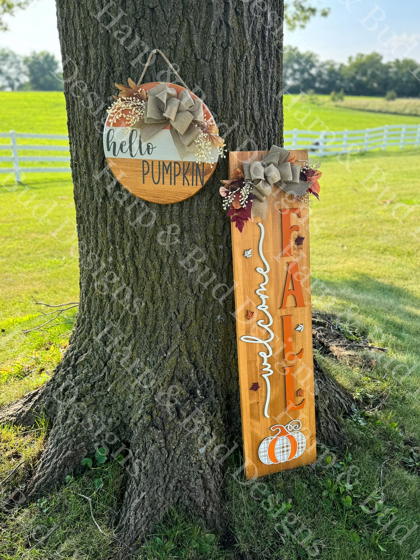 Welcome Fall Porch Leaner (Orange/Burgundy Leaves)