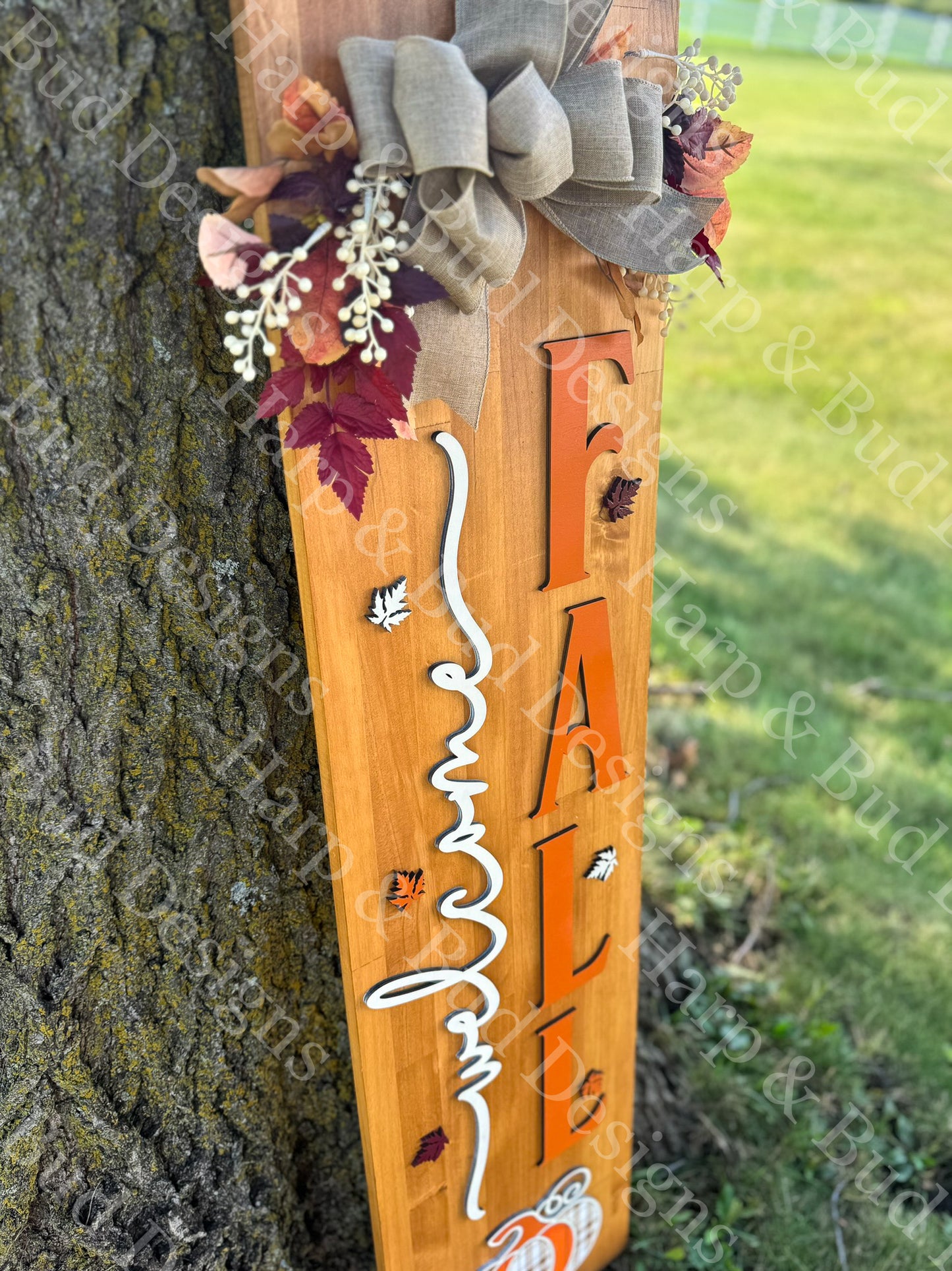 Welcome Fall Porch Leaner (Orange/Burgundy Leaves)