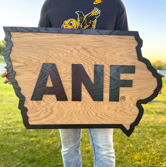 Iowa Hawkeye Oak Sign-ANF- America Needs Farmers