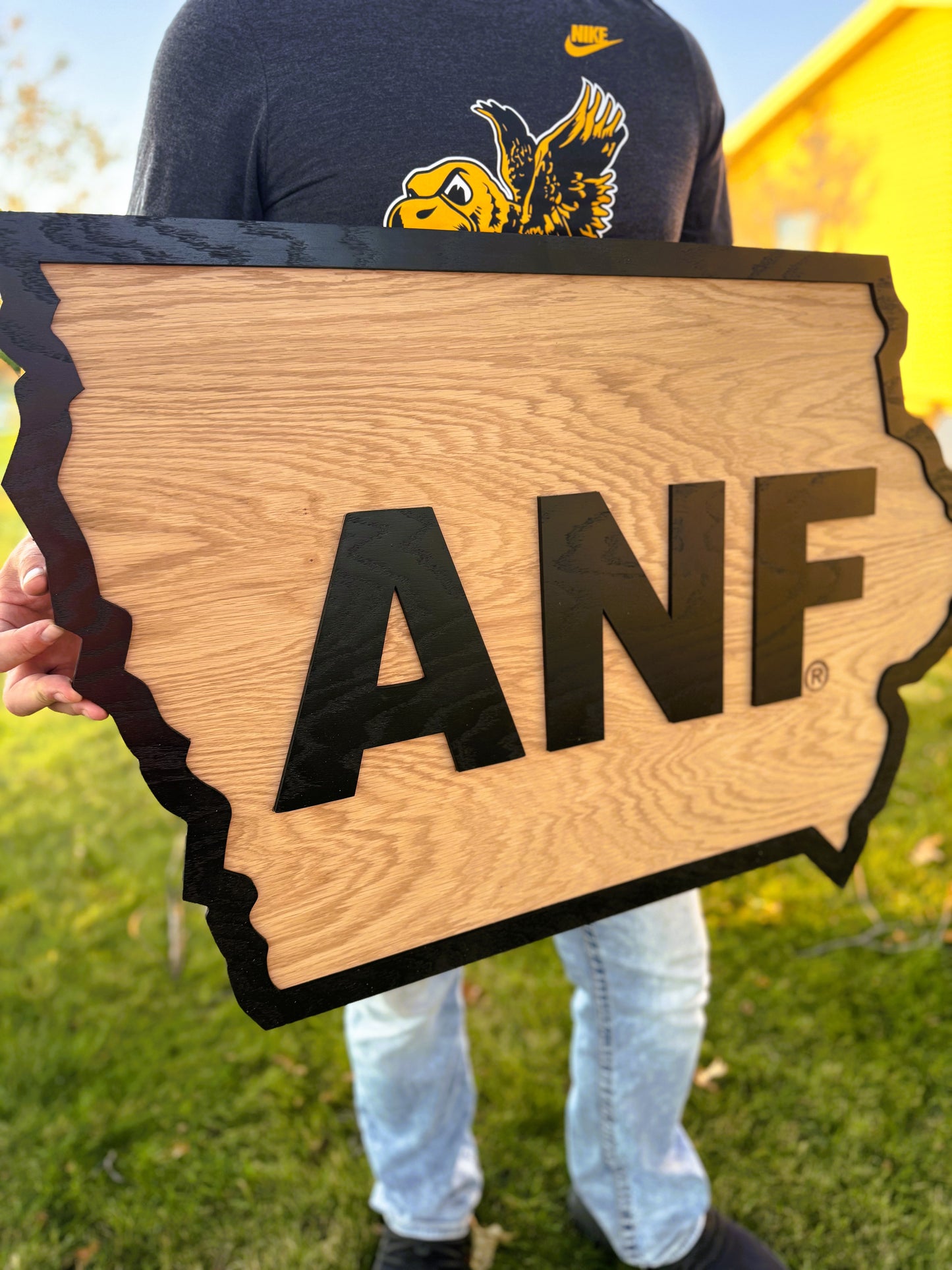 Iowa Hawkeye Oak Sign-ANF- America Needs Farmers