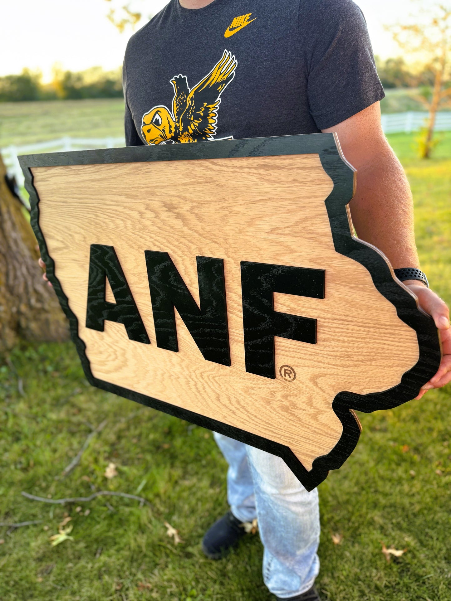 Iowa Hawkeye Oak Sign-ANF- America Needs Farmers