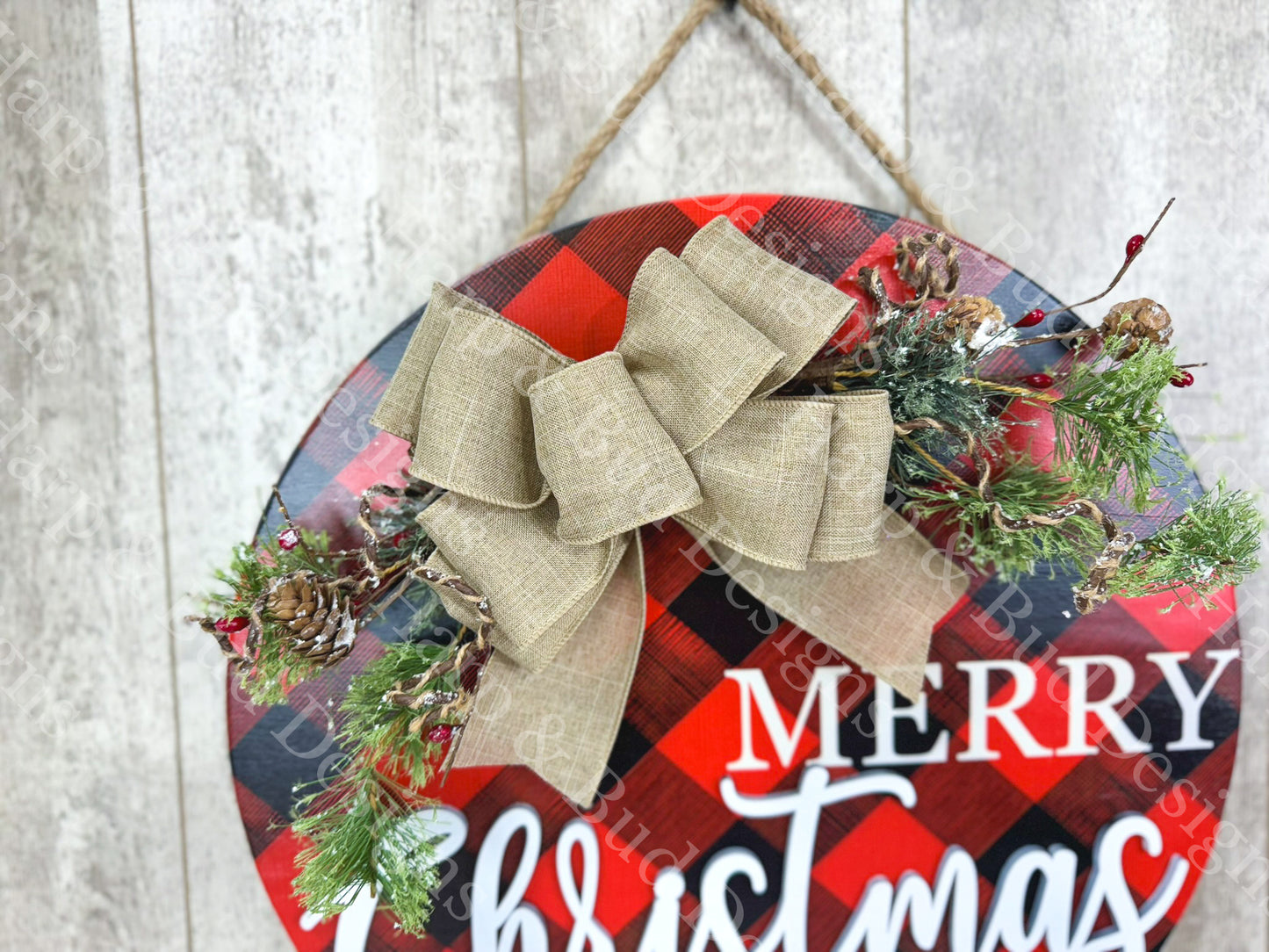 Red Buffalo Plaid Merry Christmas Door Hanger