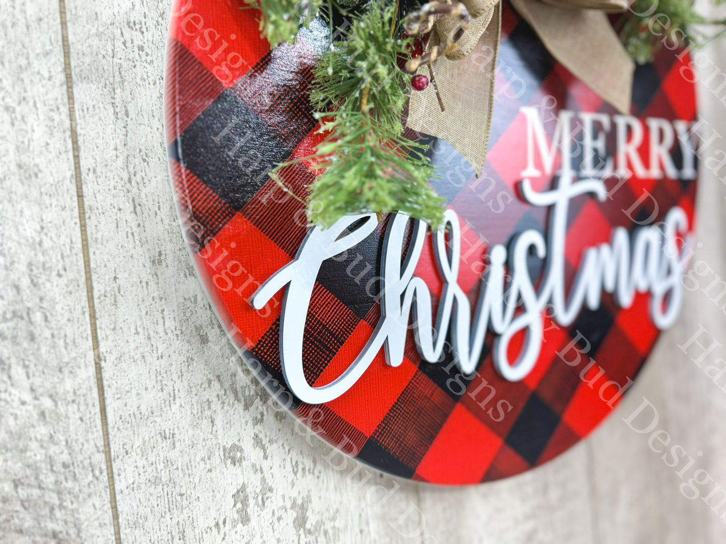 Red Buffalo Plaid Merry Christmas Door Hanger