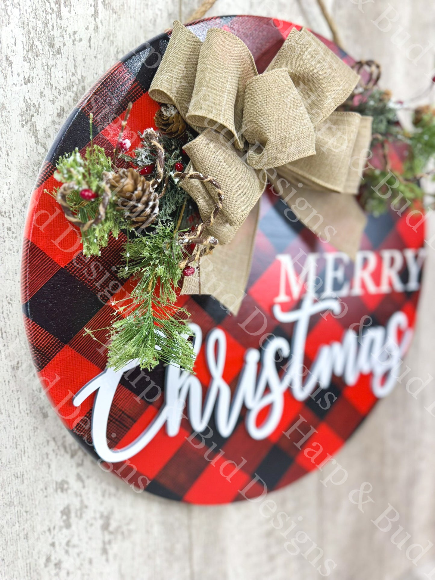 Red Buffalo Plaid Merry Christmas Door Hanger