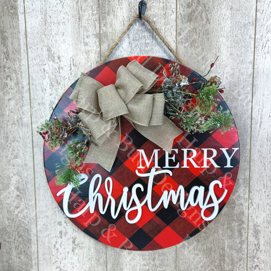 Red Buffalo Plaid Merry Christmas Door Hanger