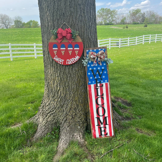 American Flag Welcome Porch Leaner