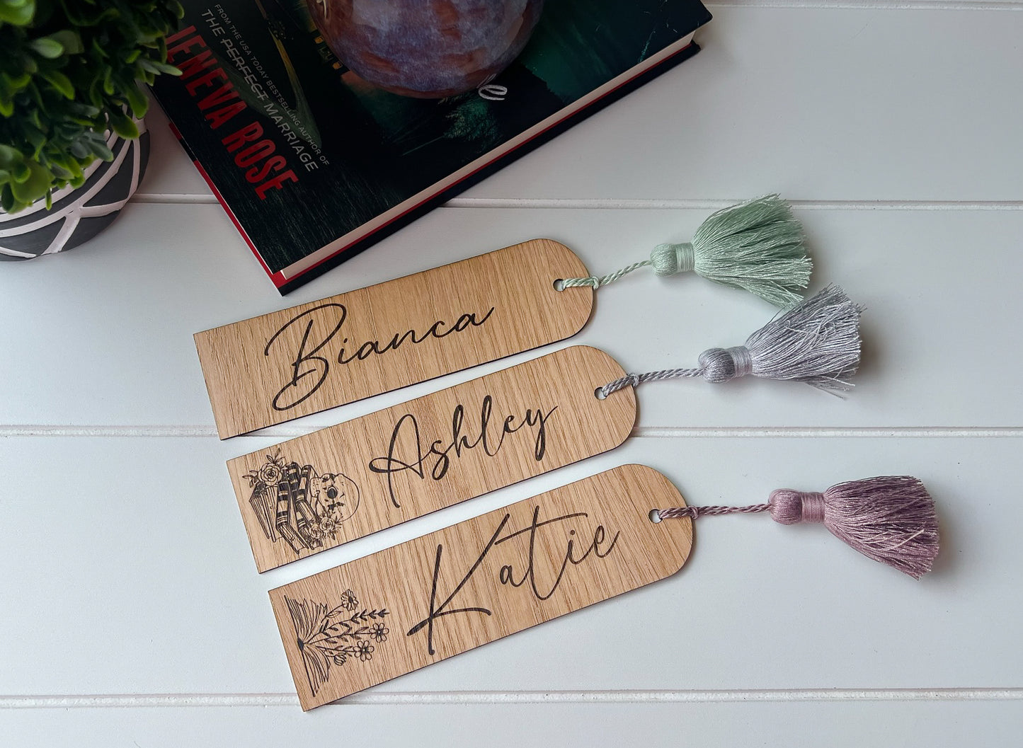 Personalized Wood Bookmark W/ Pom Tassel