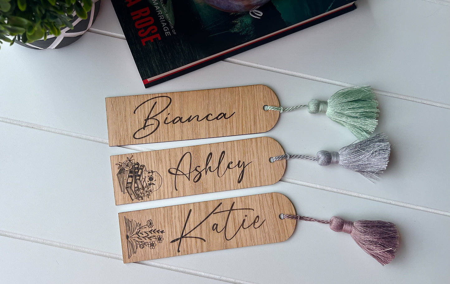 Personalized Wood Bookmark W/ Pom Tassel