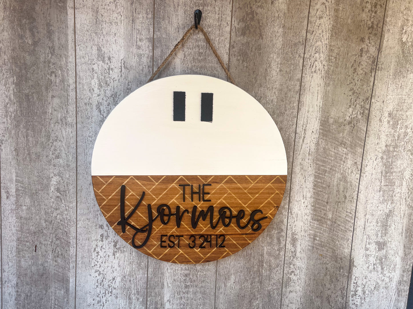 Last/ Family Name Cream & Herringbone Pattern Door Hanger