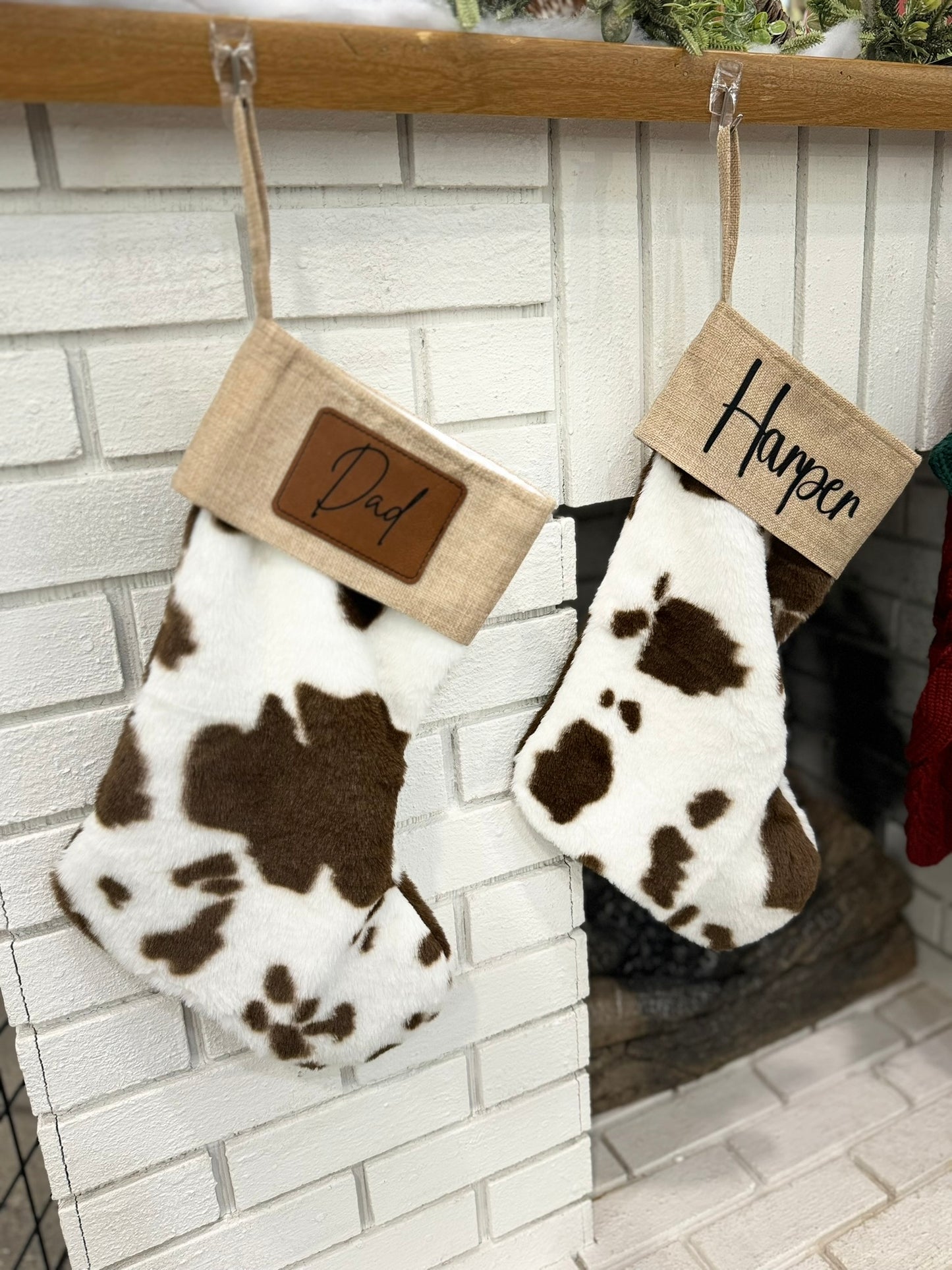 Personalized Cow Print Plush Christmas Stockings