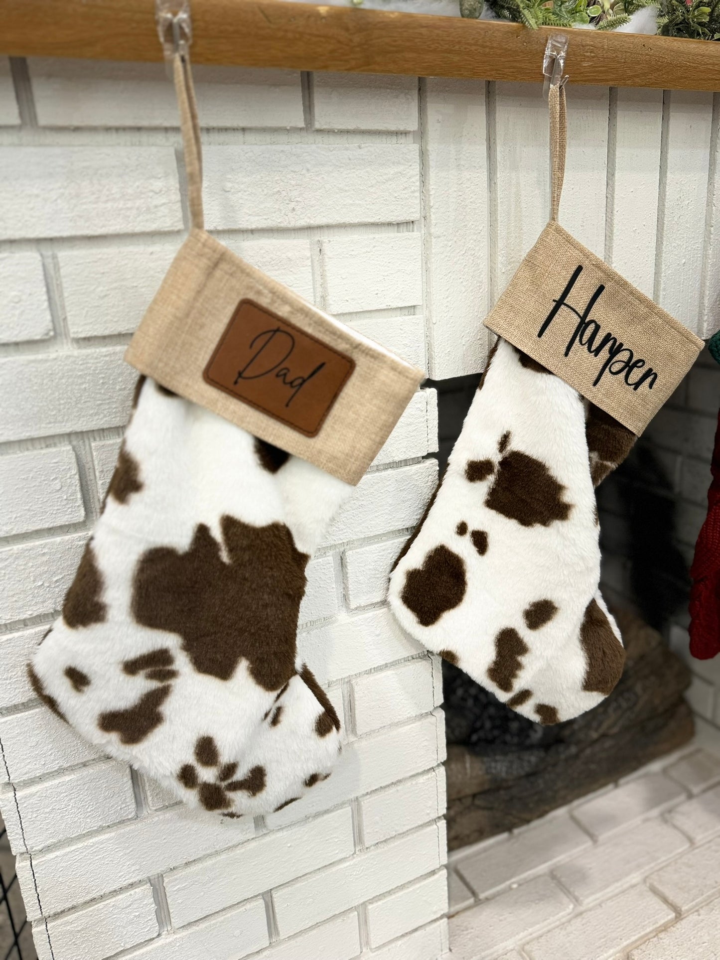 Personalized Cow Print Plush Christmas Stockings