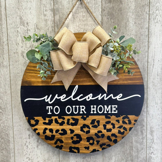 Welcome to Our Home Cheetah Print Door Hanger