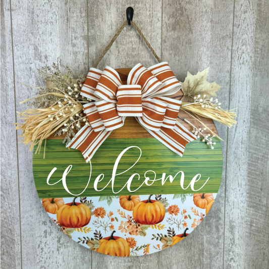 Welcome Pumpkin Floral Door Hanger