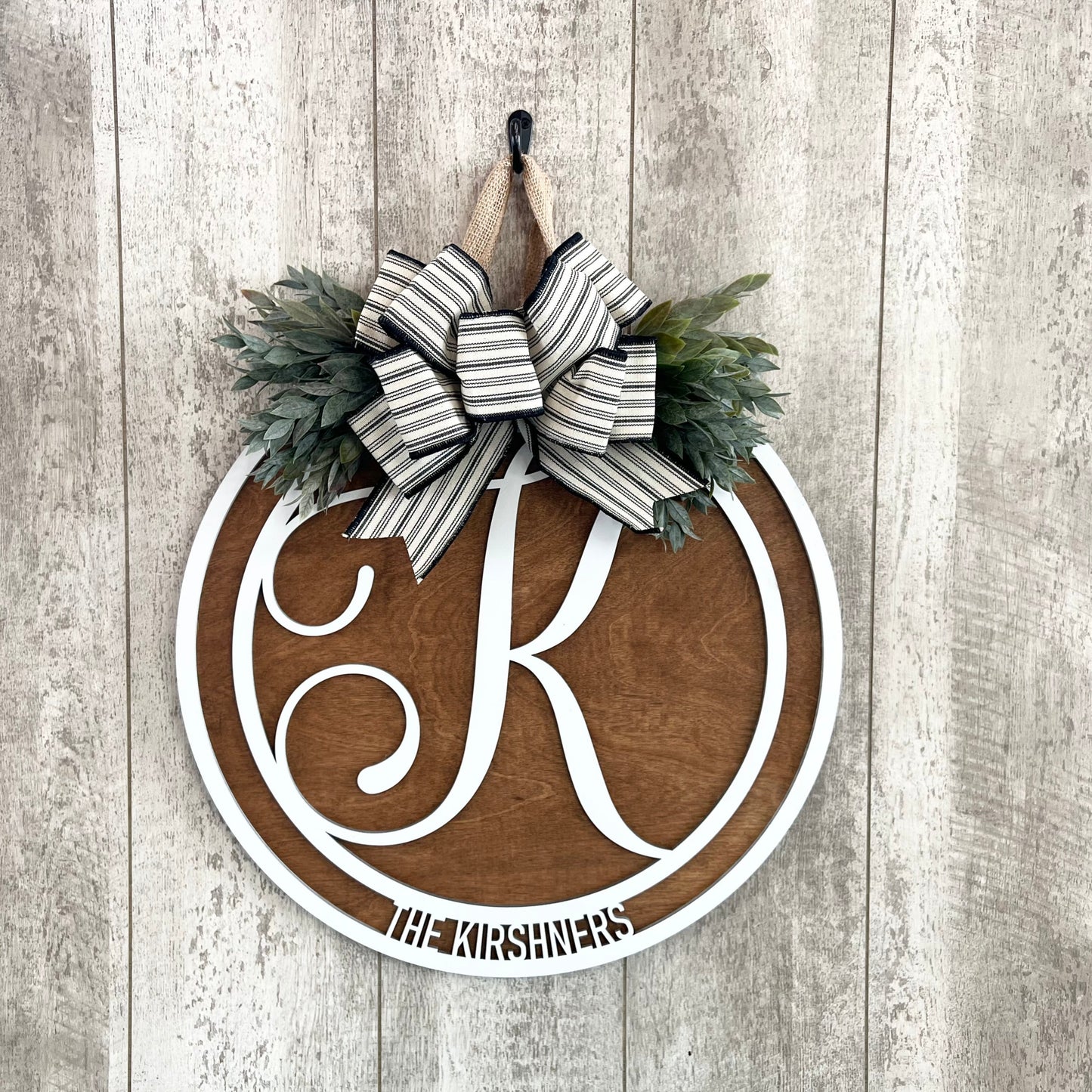 Monogram Initial Last Name Door Hanger, Personalized Interchangeable Door Hanger