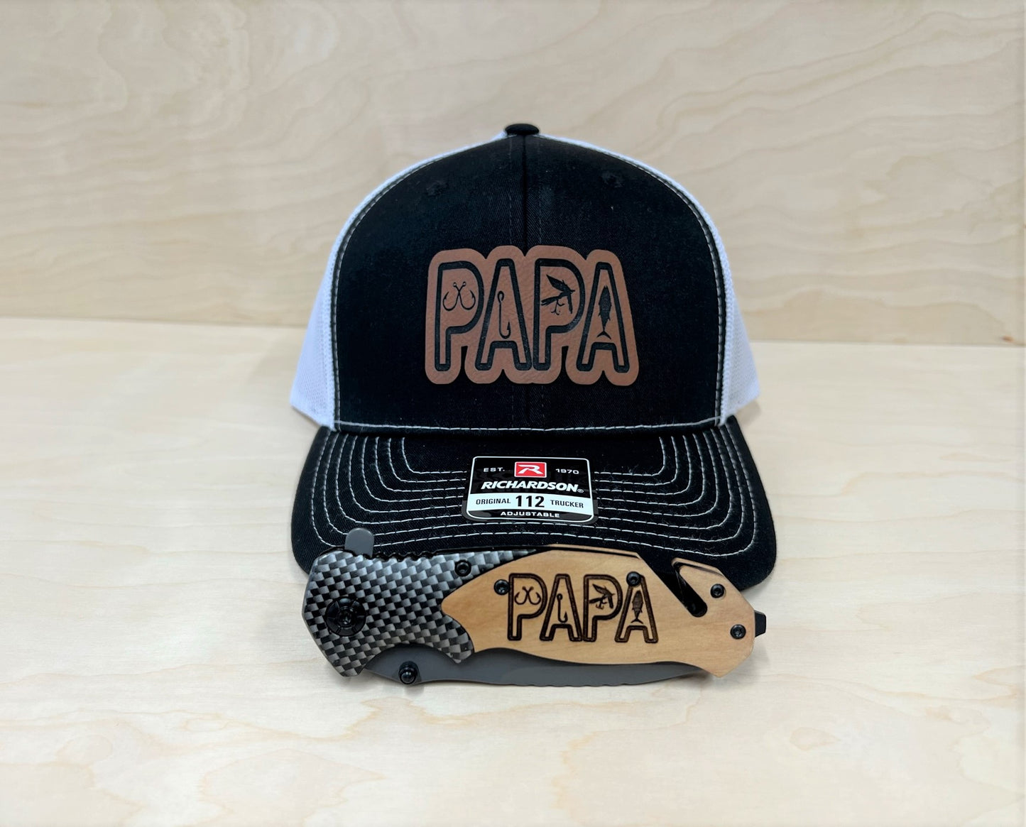 Fathers Day Bundle Papa Fishing Hat & Knife