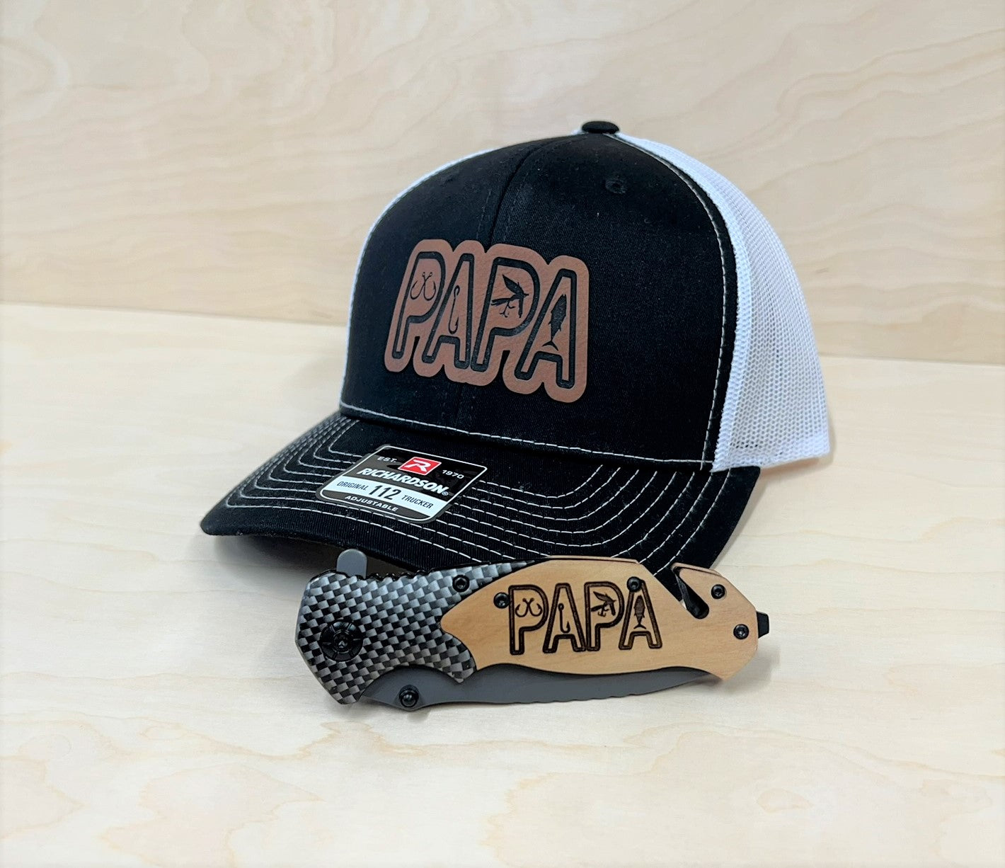 Fathers Day Bundle Papa Fishing Hat & Knife