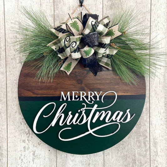 Evergreen & Black Merry Christmas Door Hanger