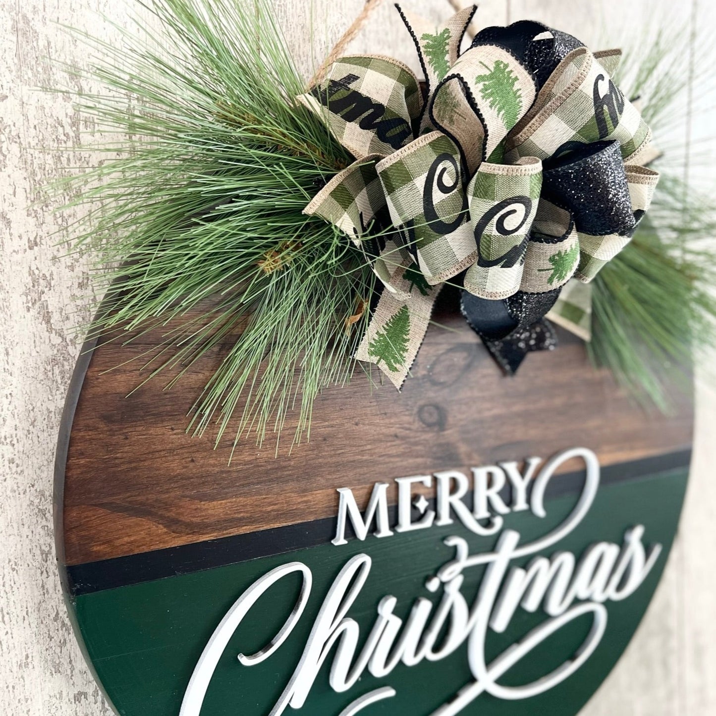 Evergreen & Black Merry Christmas Door Hanger