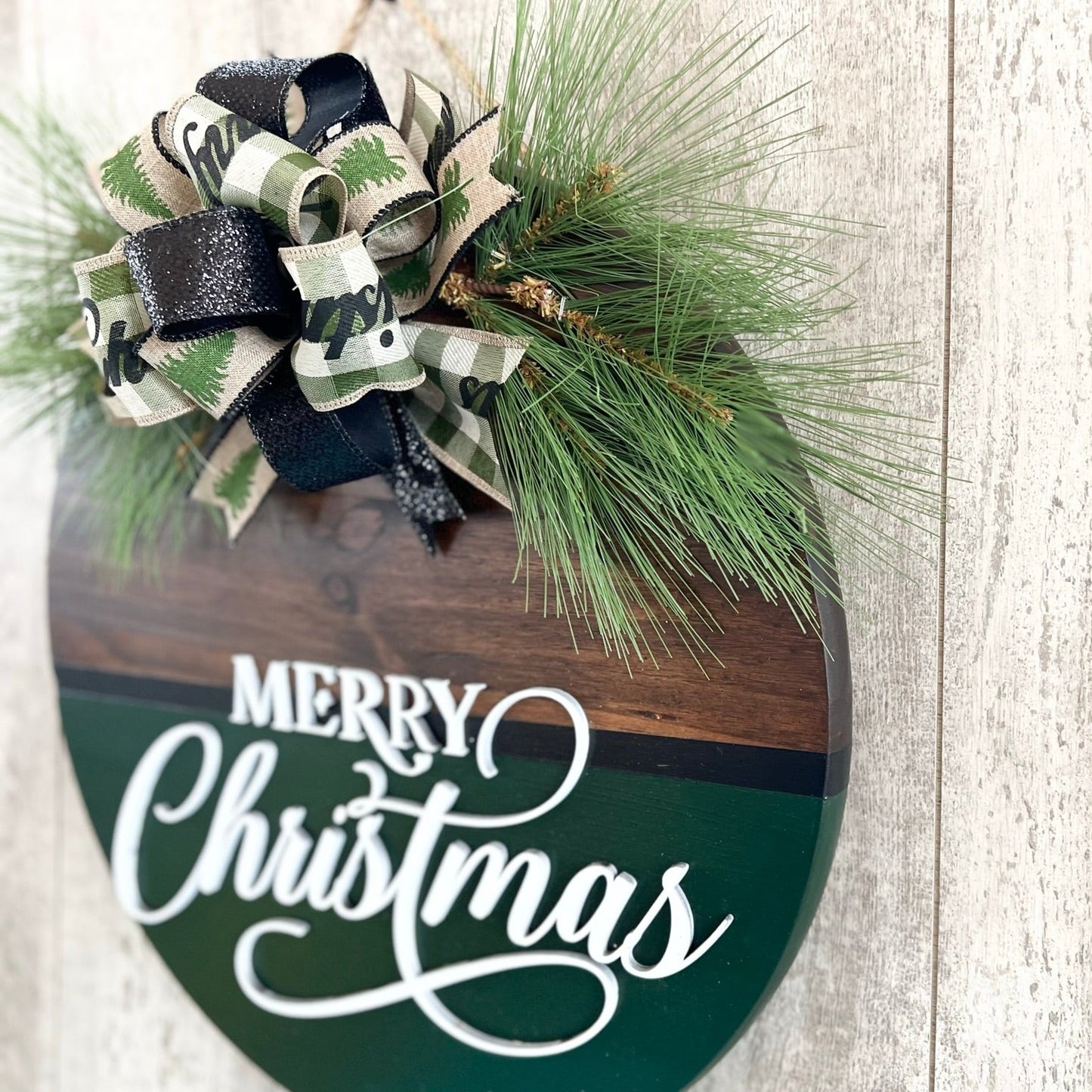 Evergreen & Black Merry Christmas Door Hanger