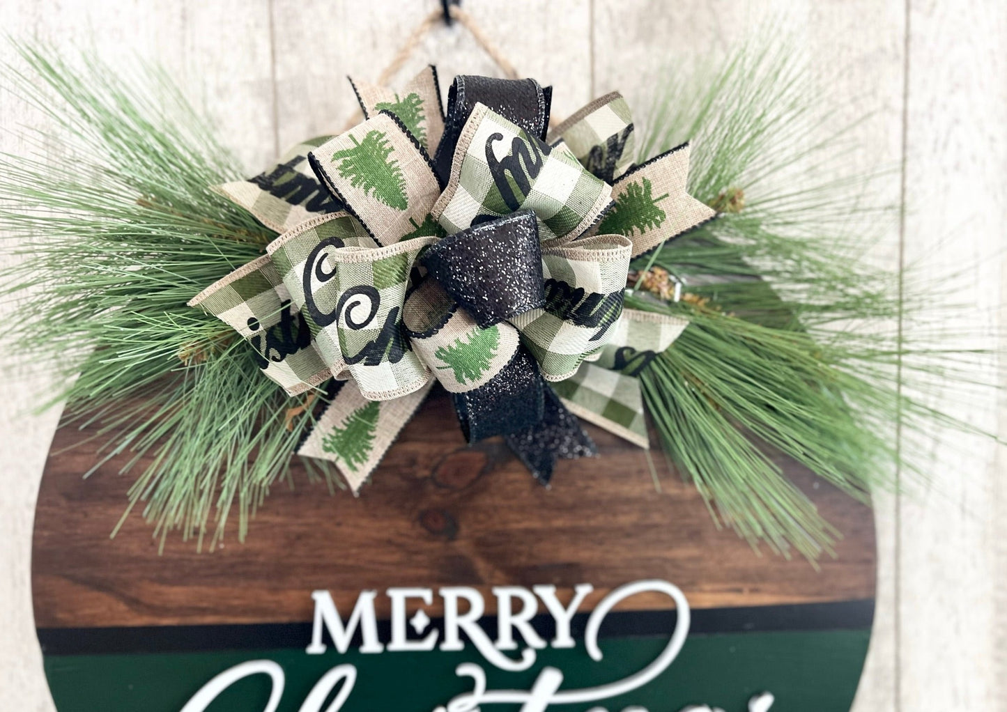 Evergreen & Black Merry Christmas Door Hanger