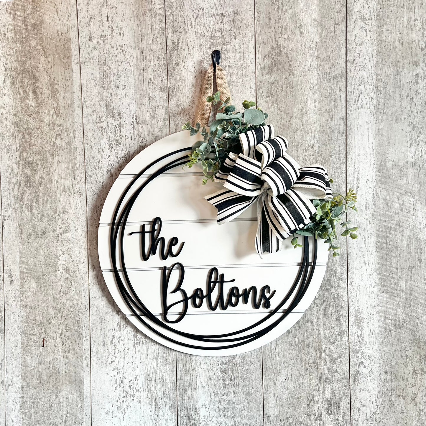 Farmhouse Shiplap Personalized Last Name Door Hanger