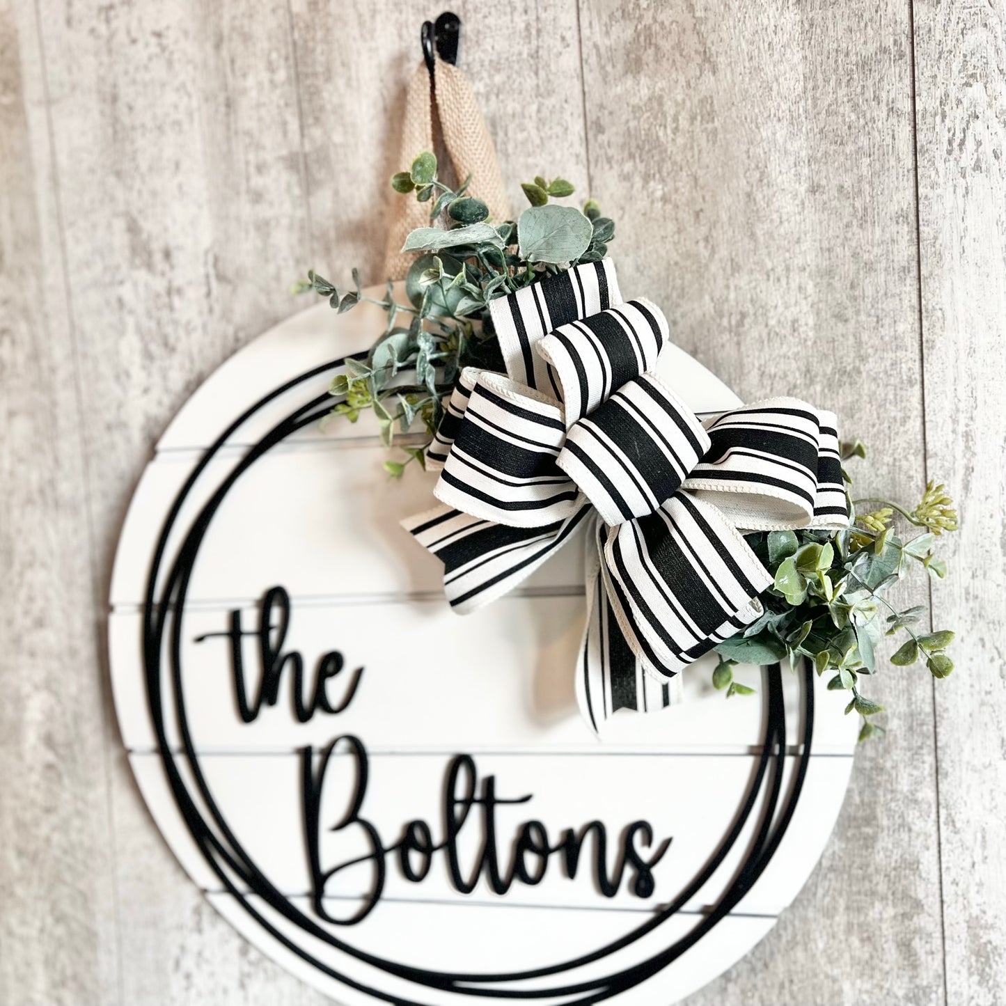 Farmhouse Shiplap Personalized Last Name Door Hanger