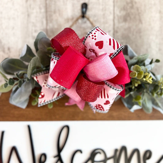 Pink & Red Hearts Valentine's Interchangeable Bow Attachment