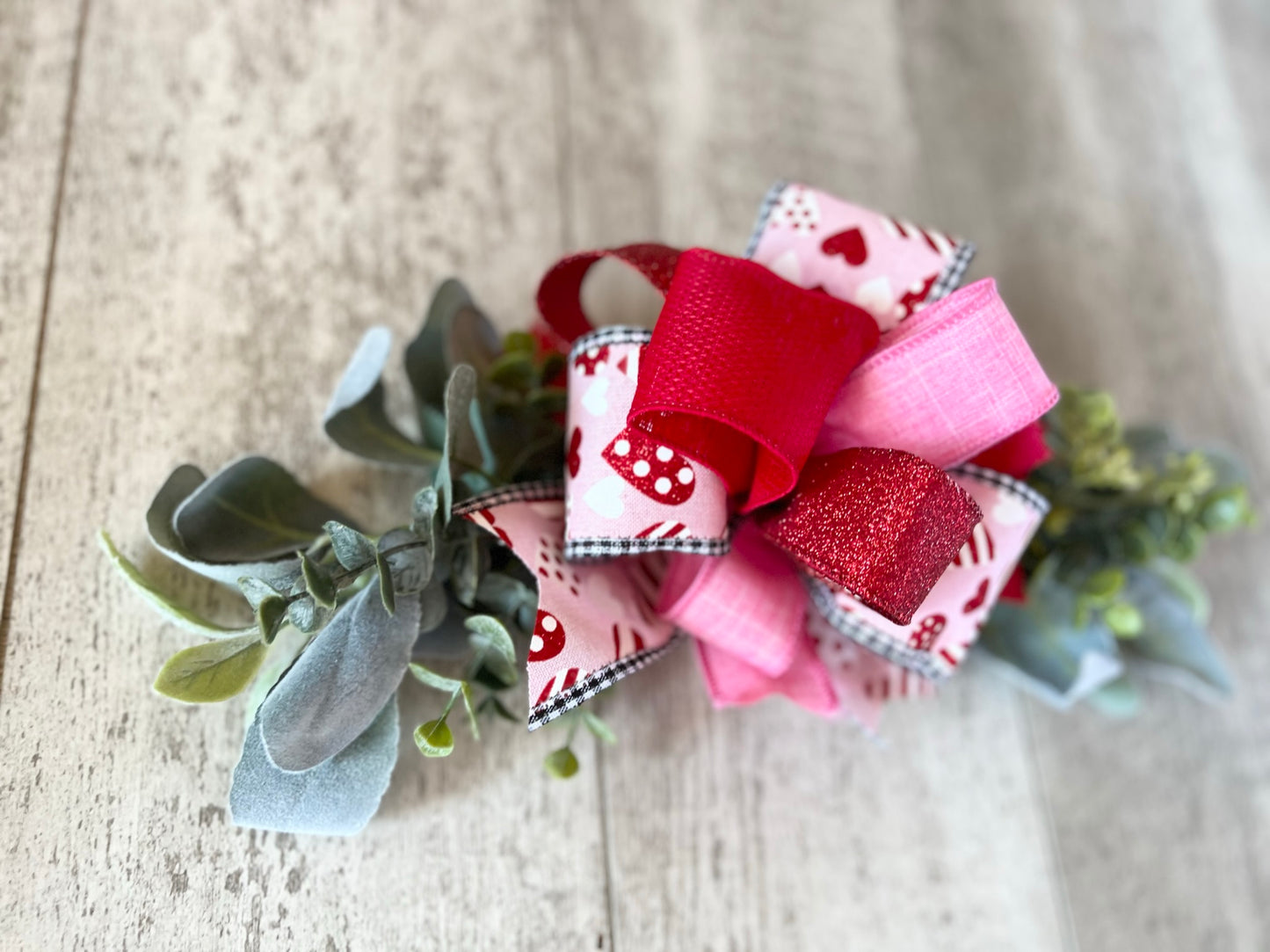 Pink & Red Hearts Valentine's Interchangeable Bow Attachment