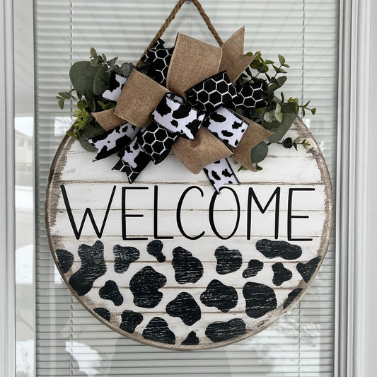 Cow Print Welcome Sign, Western Door Hanger