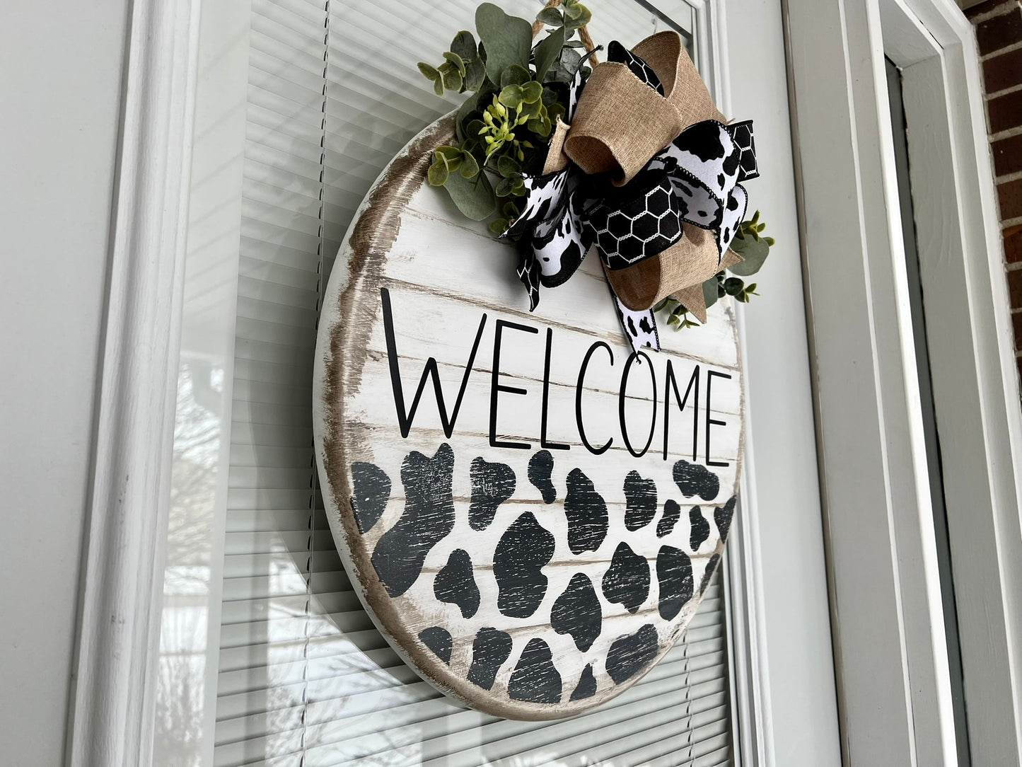 Cow Print Welcome Sign, Western Door Hanger