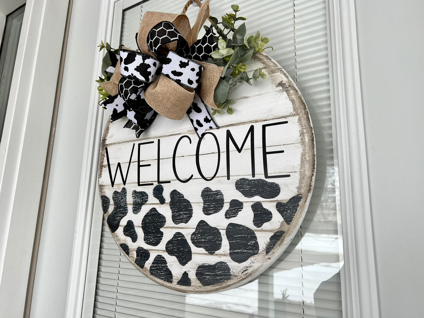 Cow Print Welcome Sign, Western Door Hanger