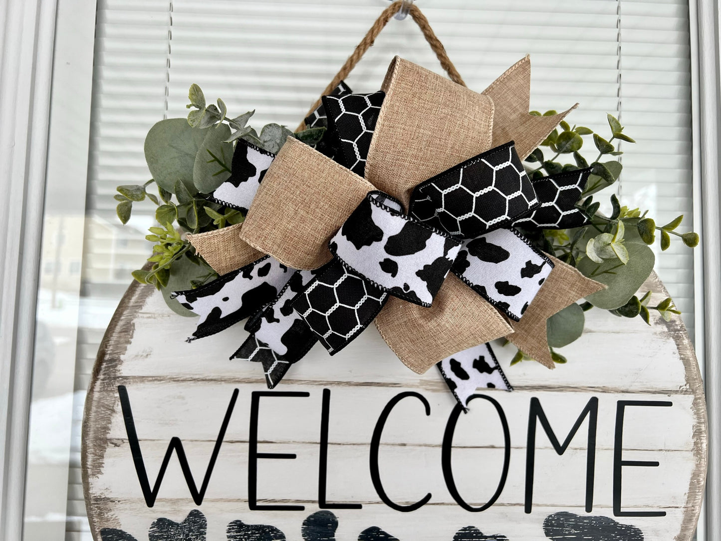 Cow Print Welcome Sign, Western Door Hanger