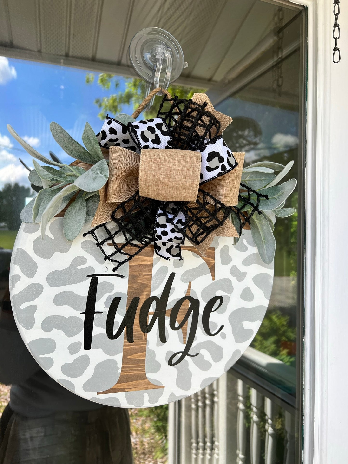 Personalized Cheetah Print Door Hanger, Last Name Sign